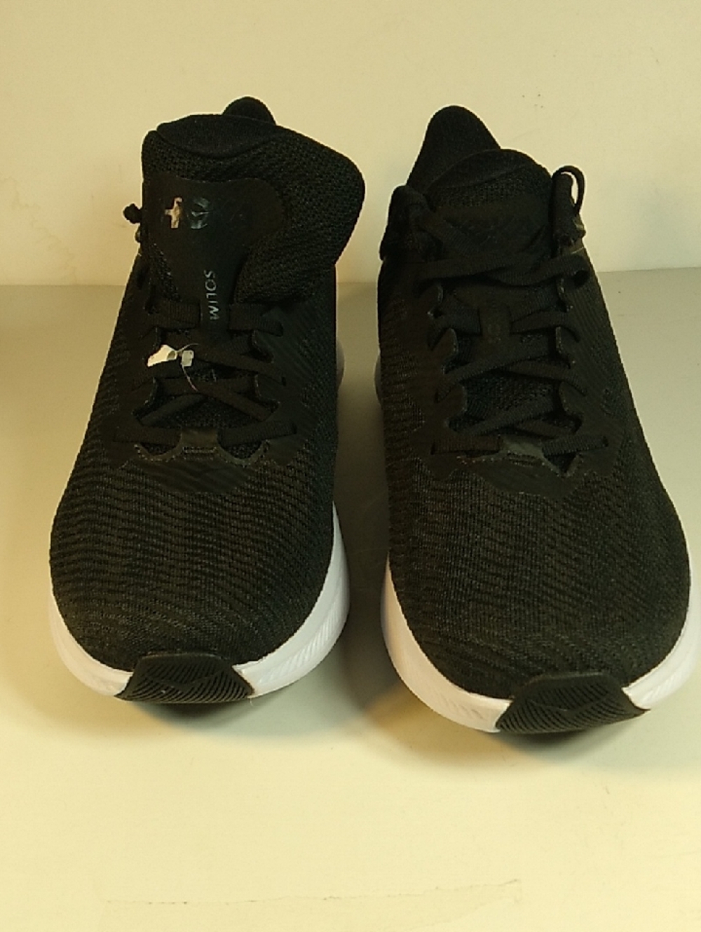 New, Hoka One One Black Knit Shoe with Blue Logo Size 13.